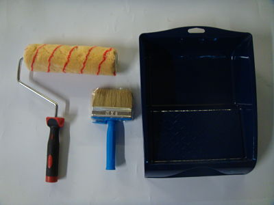 Paint tray, roller handle and brush set-image not found